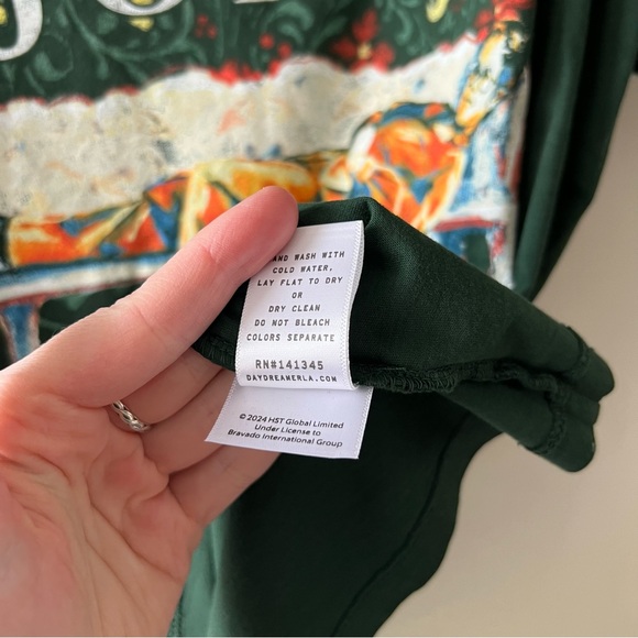 NWT Daydreamer Elton John Floral Boyfriend Tee in Vintage Green - Picture 12 of 12